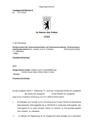 Urteil des Landgericht Berlin II vom 25.03.2025; Az. 15 O 472/22
